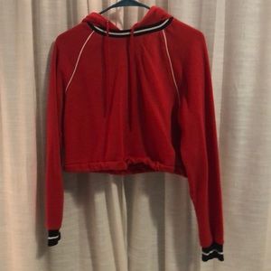 Garage red hooded crop top, adjustable waist
